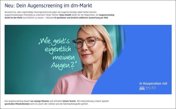 Skleo Augen-Screening dm Drogerie screenshot website