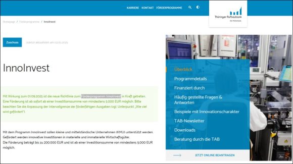 Fördermittel InnoInvest Screenshot